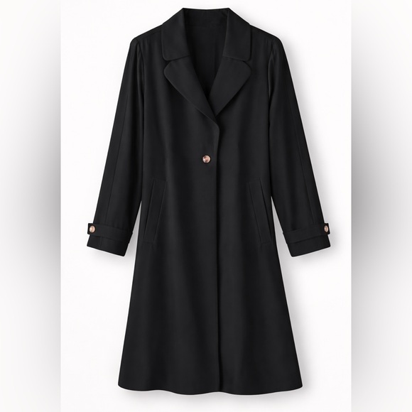 Soft Surroundings Black Pleated Back Trench Coat Size Medium - Picture 7 of 12